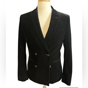 Double breasted black velvet blazer